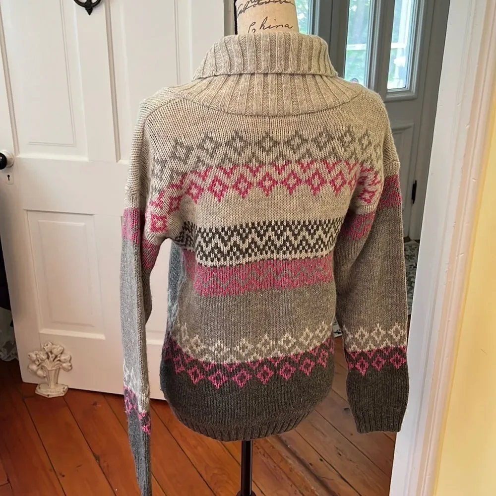 Northcrest Classic *Shawl Collar* Gray & Pink Wool Blend Sweater Sz M EUC